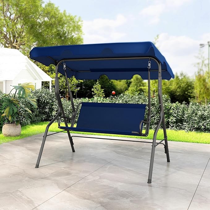 Porch Swing 3-Person Navy Patio Swing with Adjustable Canopy