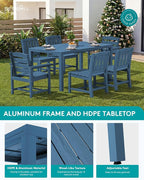 SERWALL 11-Piece Outdoor Dining Set, 60" - 83" Expandable Outdoor Dining Table and 10 HDPE Chairs, All Weather HDPE Outdoor Furniture Set for Backyard, Garden, Blue