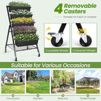 SEJOV 5-Tier Raised Garden Bed, 4FT Vertical Garden Planter with Storage Rack and Lockable Caster Wheels, Indoor Outdoor Raised Planter Box with Drainage System for Vegetables, Flowers, Herbs, Black