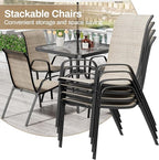 TLSUNNY Patio Dining Set 5 Pieces, All Weather Outdoor Furniture W/30"X 30" Table and 4 Stackable Textilene Chairs, Metal Table and Chairs for Lawn, Garden, Poolside, Backyard (Umbrella not Included)
