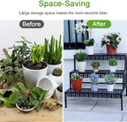aboxoo 3 Tier Stair Style Large Metal Plant Stand, Garden Display Shelf Flower Pot Holder Storage Organizer Rack for Indoor Home Outdoor Patio Balcony Yard( Black, Rectangle)