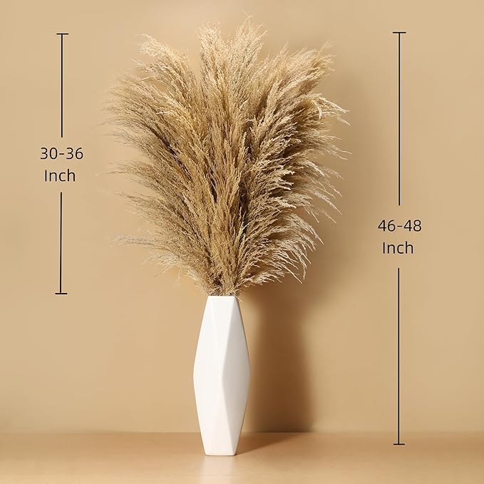 Dried Pampas Grass Stems 9 Pack, 48-Inch Brown Boho Floor Vase Decor