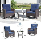 Kullavik 9 Pieces Outdoor Patio Furniture Set,PE Wicker Rattan Sectional Sofa Patio Conversation Sets with Swivel Rocking Chairs Set,Navy Blue
