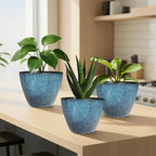 2 Pack Plastic Plant Pots with Drainage Holes, 8 inch Planter for Indoor Outdoor Plant, Garden Flower Pots for Aloe, Herbs, Cactus(Blue, 2pcs)