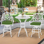 VIVIJASON 3-Piece Patio Swivel Bar Stools Set, All Weather Cast Aluminum Outdoor Bar Height Bistro Set with 2 Cushioned Bar Chairs & 31" High Bar Table w/Umbrella Hole for Backyard, Lawn, White