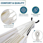 Vivere Double Cotton Hammock with Space Saving Steel Stand, Upgraded Polyester End Strings 450 lb Capacity - Premium Carry Bag Included - USA Grown Cotton (Natural)