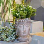 Buddha - Face Flower Pot - Head Planters - Garden Statue - Cactus Succulents Planter Pot Indoor Outdoor Planter with Drainage Hole Unique Garden Farmhouse Decor 6.25*6.5*8.25 Inch Newman House Studio