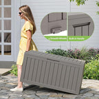 Outdoor Storage Box, Resin Deck Boxes Indoor and outdoor, Waterproof Storage Box Lockable Lid (Grey, 75 Gallon)