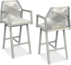 Best Choice Products Outdoor Bar Stools Set of 2, Bar Height, 360° Swivel Aluminum Frame, All-Weather Woven Rope Chair Design w/Armrests - Gray/Meteor