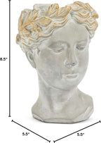 Abbott Collection Aphrodite Head Planter – Small Indoor and Outdoor Planter Pots – Whimsical Woman Statue Head Planter for Flowers and Succulents (Grey/Gold, 8.5" Tall, 3.5" Opening)