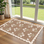 Outdoor Rug, 3x5 Tan Floral Entry Mat, Machine Washable