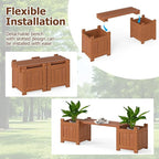 Giantex 2-in-1 Outdoor Bench with 4 Planter Boxes, Wood with Teak Oil Finish, Raised Garden Beds with Open-Ended Base, Garden Bench Seat for Porch Balcony Lawn Yard, DIY Assembly, 42"x11"x11.5"