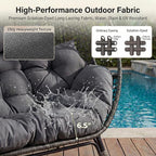 NICESOUL® Double Egg Chair Indoor Outdoor Stationary Oversized 6.5" Thick Padded Cushions,2 Person Wicker Egg Loveseat Chair,680 lbs Extra Wide Lounge Chair for Patio Balcony Porch Gray with Cover
