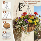 14 inch Metal Hanging Baskets For Plants Outdoor 4 Pack Round Metal Wire Hanging Basket Planter with Coco Fiber Liners Chain Round Wire Plant Holder for Garden, Patio, Deck, Porch Plants Flower Potss
