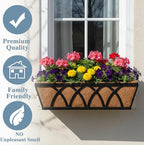 Window Deck Railing Planters Boxes with Coconut Liner, The Bottom Flat Window Boxes Planters Flower Boxes Metal Black Balcony Planter Railing Hanging for Outdoor Fence Porch Patio Lawn(4Pcs 30 Inch)