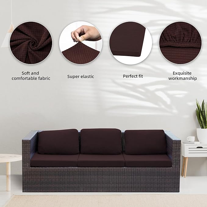 Cushion Covers 8 Pack, Stretch Microfiber Sofa Slipcovers, Coffee Check