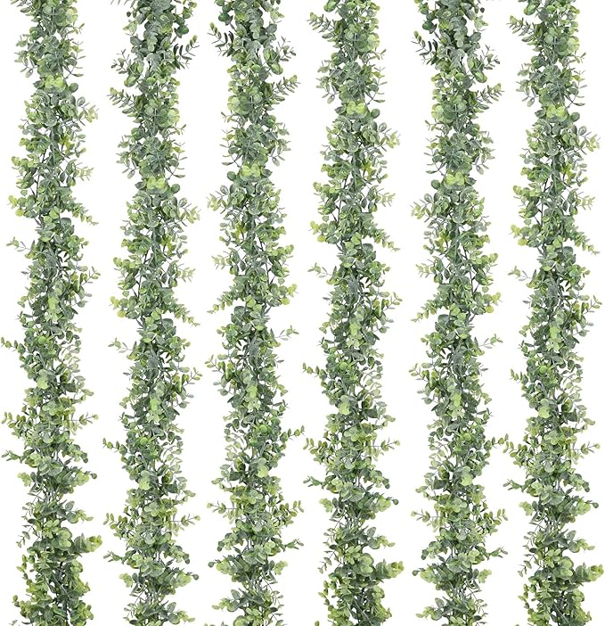 Grey Green Artificial Eucalyptus Garland, 6 Pack, 6 Ft Plastic Greenery