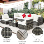Tangkula 7 Pieces Wicker Patio Furniture Set, All-Weather Outdoor Rattan Sectional Sofa Set with Cushions & Tempered Glass Coffee Table, Outside Sofa Set for Garden, Lawn, Deck, Backyard (White)