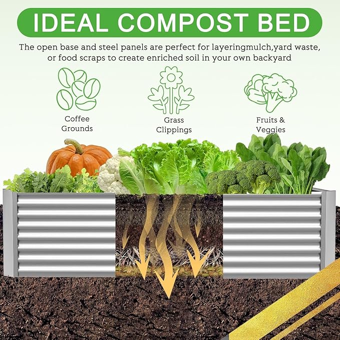 FRIZIONE 4pcs 6x3ft Galvanized Raised Garden Bed Outdoor,Above Ground Garden Bed for Vegetable,Metal Raised Beds for Flower,Steel Raised Beds for Gardening