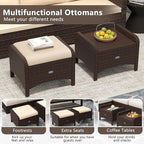 RELAX4LIFE Wicker Outdoor Ottomans for Patio - Set of 2 Rattan Footstools w/Removable Cushions, Multipurpose Outside Foot Rest, Side Table & Additional Seating for Porch Garden Backyard (Beige)