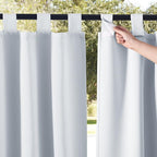 NICETOWN 2 Pieces Outdoor Patio Curtains Waterproof with Self-Stick Tab Top for Patio, Room Darkening Outdoor Living Divider Vertical Drape Privacy Protect for Yard/Cabana, W52 x L108, Greyish White