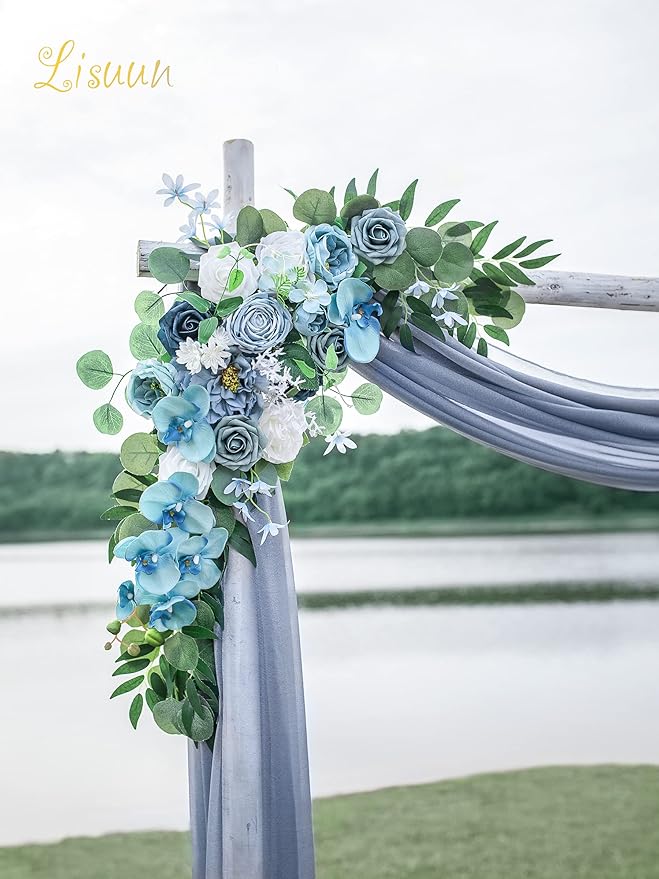 Artificial Flowers Wedding Arch Swag Set, Grey Blue Silk, Large and Small