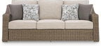 Signature Design by Ashley Carmel Bay Casual Outdoor Sofa with Cushion, Weather Resistance and Armrest, Beige & Dark Brown