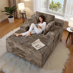 CHORRO67 Chaise Lounge Chair Indoor,Oversized Boneless Single Sleeeper Couch Bed,Corduroy Cloud Sofa with 3 Soft Pillows for Livingroom,Bedroom,No Assembly,(Khaki)