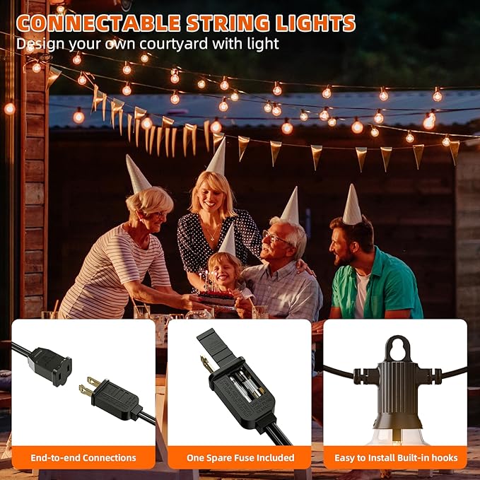 String Lights 300FT Warm White G40 LED with IP65 Waterproof Rating