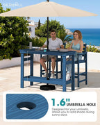 SERWALL 41" Outdoor Bar Table with 1.6" Umbrella Hole, HDPE Patio Bar Counter Height Table, All-Weather Rectangle Bar Table for Backyard, Garden, Poolside, Balcony - Blue