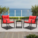 Conversation Set: 3-Piece Red Rocking Wicker Bistro Set with Glass Table