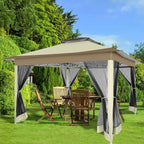 COBIZI 12x12 Pop Up Gazebo On Clearance - Upgrade Easy Up Metal Outdoor Canopy Waterproof - Portable Gazebo with Mosquito Nettings, 4 Ropes 8 Stakes and Carry Bag for Patio Garden(Khaki)