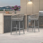 PURPLE LEAF Outdoor Rattan 29" Bar Stools Set of 2, Modern Boho Aluminum Patio Bar Height Chair with Cushion and Back for Garden Outdoor and Indoor, Light Grey