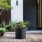 Kante 15.7" Dia Round Concrete Planter, Modern Style Large Cylindrical Plant Pot with Drainage Hole and Rubber Plug for Indoor Outdoor Patio, Burnished Black