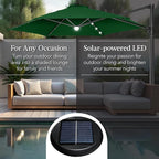 Best Choice Products 10ft Solar LED Offset Cantilever Hanging Market Patio Umbrella, Smooth 360° Rotation, 8 Sturdy Ribs, Easy Adjustment - Green