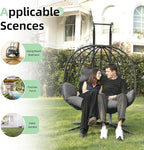 Double Egg Chair with Stand Hammock Swing Chair Foldable Hanging Loveseat, UV Resistant Removable Cushions, 700LBS Capacity for Bedroom, Balcony, Garden(BK-GR)