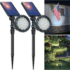 DBF Solar Spot Lights Outdoor Waterproof IP65, Cool White, 600LM High Bright, 2 Brightness Modes, 18 LED, Auto On/Off, Angel Adjustable for Flag Pole Garden Yard Patio Driveway Tree, 2 Pack