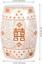 JONATHAN Y TBL1013D Double Happiness 18" Chinoiserie Ceramic Drum Indoor/Outdoor Garden Stool Bohemian, Coastal, Classic, Cottage, Traditional, Patio, Garden, Bathroom, Living Room, Orange/White