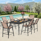 HOMREST Outdoor Bar Height Stools Set of 6,Stackable Patio Chairs with Armrests, High Back Textilene Chairs with Breathable Fabric & Metal Frame for All Weather,Brown