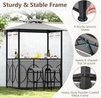 Tangkula 3-Piece Patio Bar Set, Grill Gazebo & 2 Bar Stools with Tempered Glass Bar Table, Metal Storage Shelves, Glass Holders, Double-Tier Soft Top Canopy BBQ Gazebo Shelter for Patio Garden (Grey)