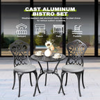 3-Piece Patio Bistro Set with Cast Aluminum Frame and Gray Olefin Cushions