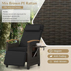 RELAX4LIFE Rattan Outdoor Recliner Chair - Wicker Chaise Lounge Chair w/Adjustable Back & Footrest, Acacia Wood Armrests, Flip Side Table, Cushion, Reclining Patio Chair for Pool Yard (2, Black)
