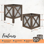 Autumn Alley Farmhouse Front Porch Planters Set of 2 Stand with Galvanized Corrugated Metal Planter for Outdoors/Indoors - Rustic Wood Square Planters Box on Legs – Charming Farmhouse Décor, Brown
