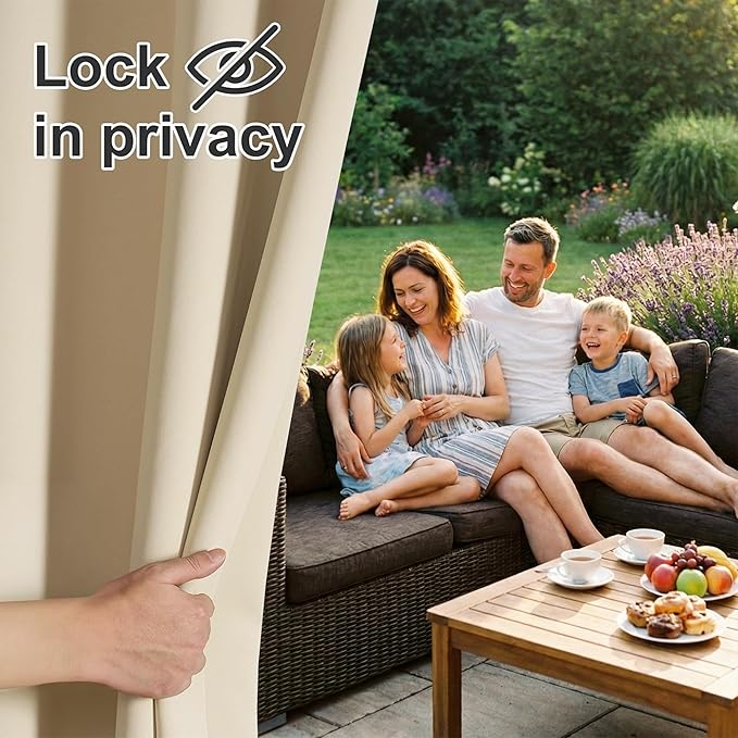 RYB HOME Extra Wide Outdoor Curtains for Patio Waterproof Heavy Duty Thermal Insulated in Summer Full Coverage Privacy for Porch, Cabana & Pool, W120 x L84, Biscotti Beige, 1 Panel