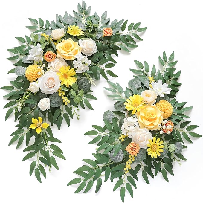 Artificial Flowers Wedding Arch Swag Set, 2 Pieces, Creamy Yellow Silk