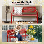 VINGLI 47'' Outdoor Bench, Weather Resistant Garden Patio Bench Powder Coated Iron Frame w/PVC Mesh Backrest Slatted Seat, 2-Person Outdoor Furniture for Front Porch Entryway Park (Red)