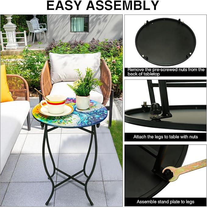 Fashion&cool Outdoor Side Tables, 14" Round Patio Side Table, Weather Resistant Metal End Table Side Table for Patio Yard Porch Balcony Garden Bedside, Plant Stand for Indoor Outdoor