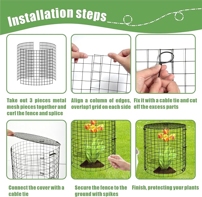 Plant Protector Cages with Removable Covers, Black, 5 Sets