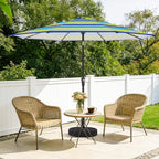 MEWAY 9ft Patio Umbrella Outdoor Table Umbrellas with Push Button Tilt and Crank, Market Umbrella 8 Sturdy Ribs for Deck, Garden, Pool and Backyard, Blue-Green Stripe