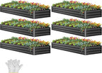 YITAHOME 6pcs 12x4x1 ft Galvanized Raised Garden Bed Kit, Large Metal Planter Box with Gloves, Safety Rubber & Support Rod, Outdoor Flower Bed for Plants Vegetables, Black
